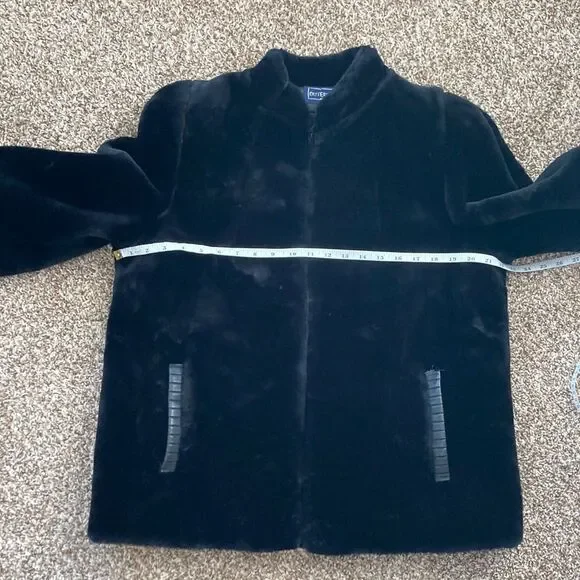 Vintage 80s 90s Outerlayers Mouton Faux Fur Short Black Winter Zipper Jacket - Picture 6 of 16